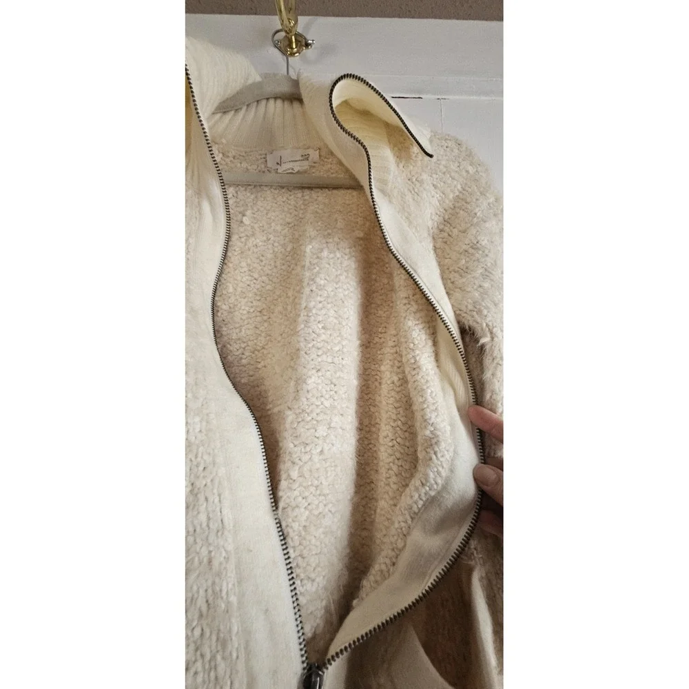ANTHROPOLOGI women's S furry‎ knit full zip funnel neck sweater jacket ivory
